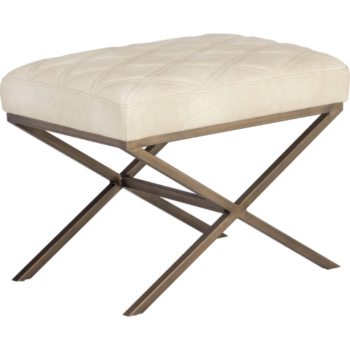 Wisconsin Bench in Cream Leatherette & Antique Brass